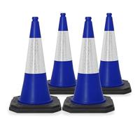 Street Solutions UK Blue Traffic Cones 750mm Pack of 4 - Heavy Duty Road Cones Large, Wind Resistant High Reflectivity No Parking Cones