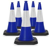 Street Solutions UK Blue Traffic Cones 750mm Pack of 5 - Heavy Duty Road Cones Large, Wind Resistant High Reflectivity No Parking Cones