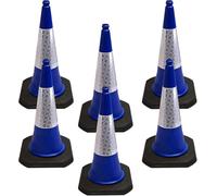 Street Solutions UK Blue Traffic Cones 750mm Pack of 6 - Heavy Duty Road Cones Large, Wind Resistant High Reflectivity No Parking Cones