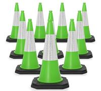 Street Solutions UK Green Traffic Cones 750mm Pack of 10 - Heavy Duty Road Cones Large, Wind Resistant High Reflectivity No Parking Cones