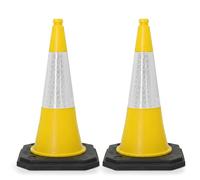 Street Solutions UK Yellow Traffic Cones 750mm Pack of 2 - Heavy Duty Road Cones Large, Wind Resistant High Reflectivity No Parking Cones