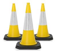 Street Solutions UK Yellow Traffic Cones 750mm Pack of 3 - Heavy Duty Road Cones Large, Wind Resistant High Reflectivity No Parking Cones