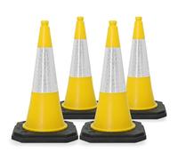 Street Solutions UK Yellow Traffic Cones 750mm Pack of 4 - Heavy Duty Road Cones Large, Wind Resistant High Reflectivity No Parking Cones