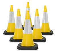 Street Solutions UK Yellow Traffic Cones 750mm Pack of 6 - Heavy Duty Road Cones Large, Wind Resistant High Reflectivity No Parking Cones