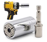 Street Sport Industries Universal Socket Wrench with Power Drill Adapter - Fits Standard 1/4'' - 3/4'' Metric 7-19mm Adjustable Socket Wrench, Universal Socket Tool for Hex Nuts, Bolts, Eye Bolts