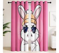 Street Style Blackout Curtains for Personality Bedroom, Window Drapes with Eyelet, Angry White Rabbit Print, Thermal Insulated Curtains Cartoon Rebellious, Pink W 52" x L 54" 2 Panels