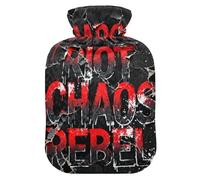 Street Style Broken Paper Letter Red Black hot Water Bottles with Soft Cover, 1L Water Bottle Bag for ( Scenario), Pain Relief, bolsas de agua Caliente para Dolores