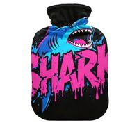 Street Style Graffiti Shark Black Travel hot Water Bottle with Soft Cover, 1L hot Compress for Neck and Shoulder Pain Relief, Sore Muscle, compresas calientes para el vientre