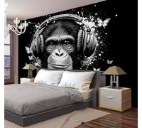 Street Style Headphones Monkey Tapestry For Living Room, Black White Graffiti Animals Hippie Wall Hanging For Bedroom, Aesthetic Cool Tapestry Beach Blanket College Dorm Home Decor (90"X60")