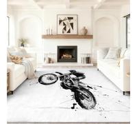 Street Style Rugs for Bedroom Printed Area Rugs 160 x 230 cm | Cool Extreme Motorcycle Floor Carpet Super Soft Black And White Rug Easy to Clean Non-Slip Rugs Living Room Kitchen Office