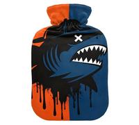 Street Style Shark Red Blue hot-Water Bottle with Soft Cover, 2L Warm Water Bottle for Bed for ( Scenario), Period Cramps, Bolsa para cólicos menstruales