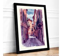 Street to the Bell Tower Coastal Framed Wall Art Print A1 (84.1×59.4cm) Black, Wall Decor for Living Room, Bedroom, Office & Home, Ready to Hang, Art Gift
