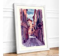 Street to the Bell Tower Coastal Framed Wall Art Print A2 White