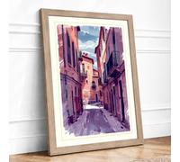 Street to the Bell Tower Coastal Framed Wall Art Print A3 Oak Frame