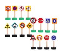Street Traffic Sign Toy - 16pcs Kids Traffic Sign Playset | Wooden Road Safety Toys, Stop Sign And Signal Blocks For Learning, Educational Traffic Toy Set For, Early Education Play Game