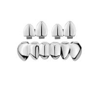 Street Trendy Hip Hop Glossy Teeth Grillzs Set, Adjustable Teeth Caps Upper Lower, Gothic Cosplay Party Jewelry for Men and Women(Silver)