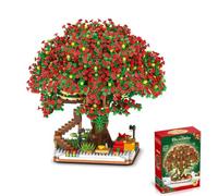 Street View Christmas Cherry Bonsai Tree Bricks Model Set, 2150Pcs DIY Sakura Tree House Building Block Assembly Mini Particle Construction Toy - Not Compatible with Major Brands