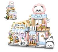 Street View City Flower Shop Building Set, Mini Cute Panda Animals Building Toys, Creative Architecture Bricks Model, Gifts for Adults and Kids, 810 PCS