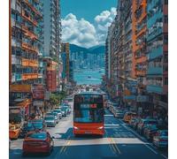 Street View DIY Diamond Art Kits Adults, Diamond Painting for Wall Decor, Bus 5D Round Full Drill Crystal Art Kits, Cross Stitch Embroidery Crafts Pictures for Adults Beginners, Gifts, 20x20in C-2078
