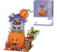 Street View Halloween Pumpkin House Bricks Model Set, 762Pcs DIY Building Block Assembly Mini Particle Construction Toy - Not Compatible with Major Brands