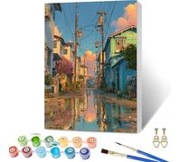 Street View Paint by Numbers for Adults with Frame, House Paint by Numbers Kits, Easy Painting Kits for Adults & Beginners with Brushes and Acrylic, for Home Wall Decor, Gifts for Women 40x54in Q-5046