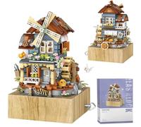Street View Windmill Music Box Bricks Model Set, 799Pcs DIY Building Block Assembly Mini Particle Construction Toy - Compatible with Major Brands