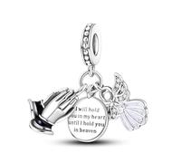 Streetculture Memorial Charm - Praying Hands, Angel Wings & Engraved "I will hold you in my heart until I hold you in heaven" - Charm Bracelet Chain Jewellery Gift Idea Accessories 925 Silver Sterling