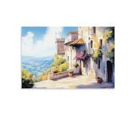 Streets of Mediterranean Towns Canvas Poster Italy Town Wall Art Poster 24x36inch(60x90cm)