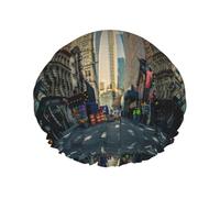 Streets Of New York City Double Layer Waterproof Shower Cap, Extra Large Soft Elastic Band, Reusable Bath Cap For Women Men,Full Print Design