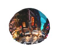 Streets Of New York City Print Reusable Spa Salon Shower Cap For All Hair Lengths With Lining Elastic Band