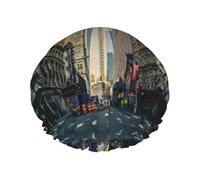Streets of New York City Printed Hair Wrap, Double Layer Shower Cap For Women, Reusable Hair Protector For Bathing
