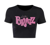 Streetwear 90s Summer New Y2k Women's Clothing Bratz Letter Printing Black Crop Tops O-Neck Vintage Casual Short Sleeve T-shirts-30069-S