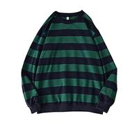 Streetwear for Men's Hoodie Grunge Pullover Striped Sweater Vintage Sweatshirt Women Without Hood, Hip Hop Pullover, Gothic Clothes Aesthetic Y2k Top, Hoodies for Teenagers Boys Girls, Army Green, XL