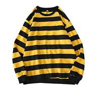 Streetwear for Men's Hoodie Grunge Pullover Striped Sweater Vintage Sweatshirt Women Without Hood, Hip Hop Pullover, Gothic Clothes Aesthetic Y2k Top, Hoodies for Teenagers Boys Girls, yellow, L