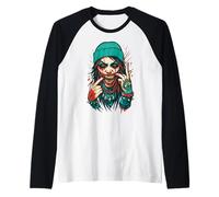 Streetwear skull monster with bold graffiti lines Raglan Baseball Tee