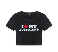 Streetwear Summer Y2k Women's Clothing Bratz Letter Printing Black Crop Tops O-Neck Vintage Casual Short Sleeve T-Shirts,Black,L