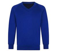 STREETWISE CLOTHING QUALITY CASUAL WEAR Boys Girls V Neck School Jumper - Unisex Kids Sweatshirt Schoolwear Shirts Long Sleeve Fleece Jumper Classic Uniform - Age 11-12 Years, Royal Blue