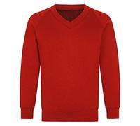 STREETWISE CLOTHING QUALITY CASUAL WEAR Boys Girls V Neck School Jumper - Unisex Kids Sweatshirt Schoolwear Shirts Long Sleeve Fleece Jumper Classic Uniform - Age 3-4 Years, Red