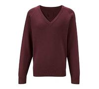STREETWISE CLOTHING QUALITY CASUAL WEAR Girls V Neck Knitted School Jumper - Unisex Kids Boys Schoolwear Shirts Long Sleeve Jumper School Uniform - Medium, Burgundy