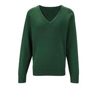 STREETWISE CLOTHING QUALITY CASUAL WEAR Girls V Neck Knitted School Jumper - Unisex Kids Boys Schoolwear Shirts Long Sleeve Jumper School Uniform - Age 7-8 Years, Bottle Green