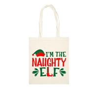 STREETWISE CLOTHING QUALITY CASUAL WEAR I’m the Naughty Elf Funny Christmas Canvas Tote Bag | Perfect Family Matching Elf Cotton Tote Bags - Great for Holiday Fun, Shopping, Travel, and Beach 2 Side