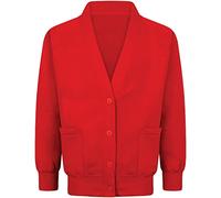 STREETWISE CLOTHING QUALITY CASUAL WEAR School Fleece Cardigan for Girls - Sweatshirt Uniform Schoolwear Shirts Crew Long Sleeve Top Button Front Pullover Cardigan - Small, Red