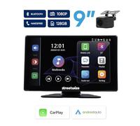 Streetwize - 12V Wireless Car Stereo Screen with Apple Carplay and Android Auto, Touchscreen GPS Navigation with Built-In Bluetooth, Airplay, AUX & Type C (9'' Screen)