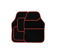 Streetwize Velour Car Floor Mat Set SWBCMR - Anti-Slip, 4-Piece Coloured Binding - Black/Red