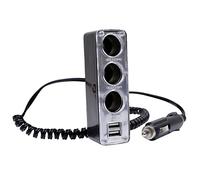Streetwize - In Car 12V Triple Socket, USB Car Charging, 2metre Coiled Lead - Max Current: 5 Amp Fuse - Portable In Car Charger (SWPS9)