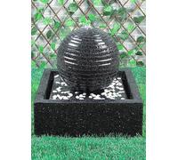 Streetwize Solar Powered Black Ball Square Water Fountain with Lights White