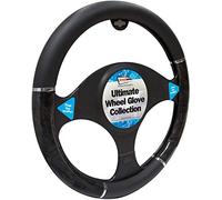 Black And Chrome Steering Wheel Cover Metallic Effect Universal 37-39cm