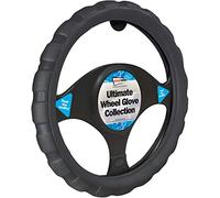Black Grip Steering Wheel Cover Leather Look Universal 37-39cm