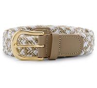 Streeze Mens/Ladies Stretch Belt ─ 30mm Wide with Gold Metal Buckle Elastic Fabric Woven Braided 11 Colours (Beige/White Mix, 3XL)