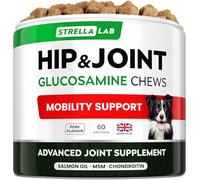 STRELLALAB Glucosamine Treats for Dogs - Joint Supplement w/Omega-3 Fish Oil - Chondroitin, MSM - Advanced Mobility Chews - Hip & Joint Care - 60 Chews - BQ Pork & Turkey